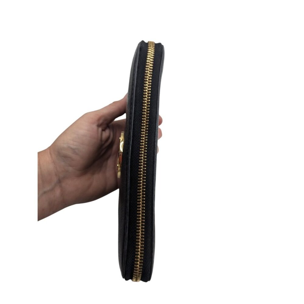 Michael Kors Black Pebbled Leather Zip-Around Wallet With Gold MK Logo & Multipl - Picture 7 of 11